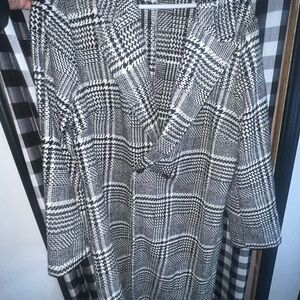 SHEIN Black and White Plaid Pea Coat